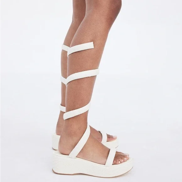 Gulf Gaia Gabi Ankle-Wrap Snakeskin-Embossed Leather Platform Sandals - Picture 3 of 8